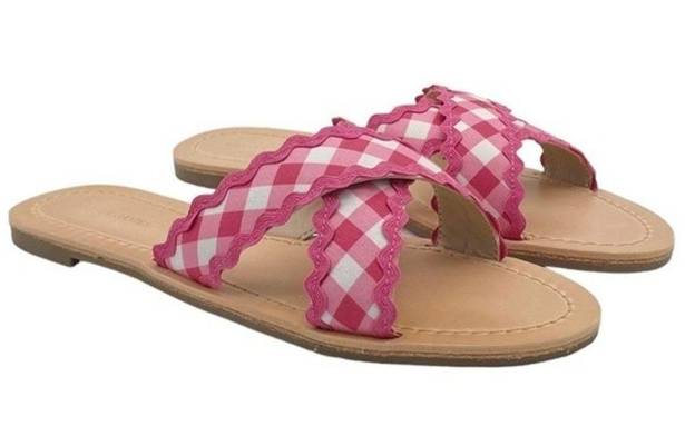 Draper James NIB  Piper Flat Sandals in Raspberry Pink Gingham Women's Size 8