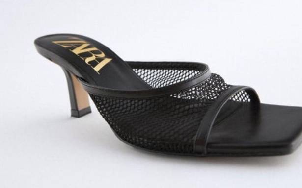 ZARA Black Mesh Little Heel Peep Toe