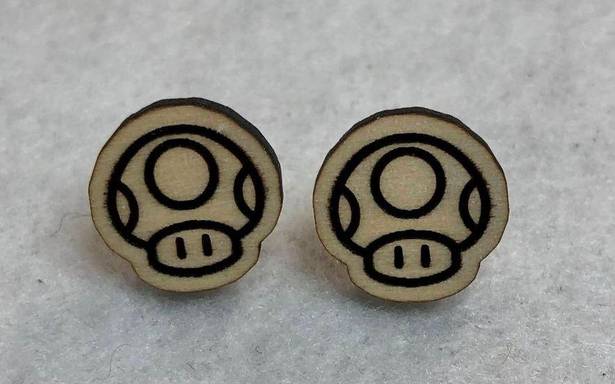 Nintendo Mario Super Mushroom Wooden Stud Earrings