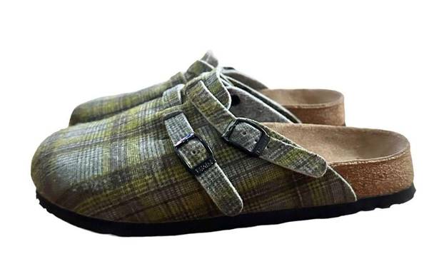 Birkenstock  Birkis Boston Plaid Wool Slip On Mule Clogs Shoes - Green, 7US