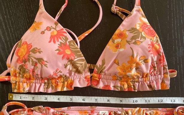 Aerie  pink floral triangle bikini, Size Small, removable pads, ruffles, beachy