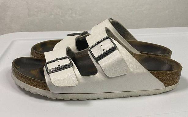 Birkenstock  Arizona White Leather Birko-Flor Slide Sandals EU 39 US L 8