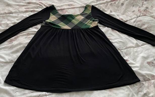 Forever 21 Vintage Y2K  Black Tunic with Green Plaid Detailing, size S Made in USA