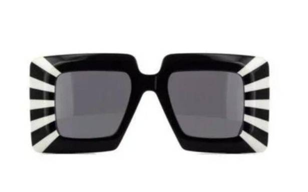 Loewe  Women's Black White Anagram Stripe Square Sunglasses Oversized Gold Logo