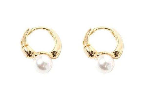 18k Gold Plated Pearl Hoop Earrings