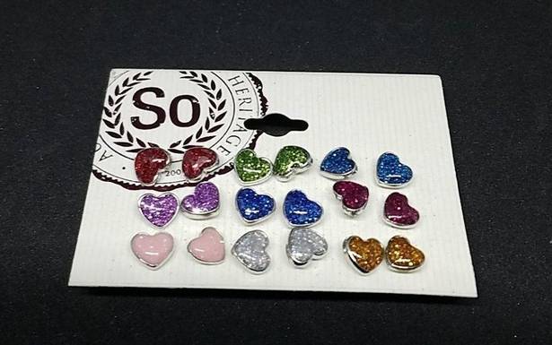 SO NWT  9 Pairs of Sparkly Heart Earrings