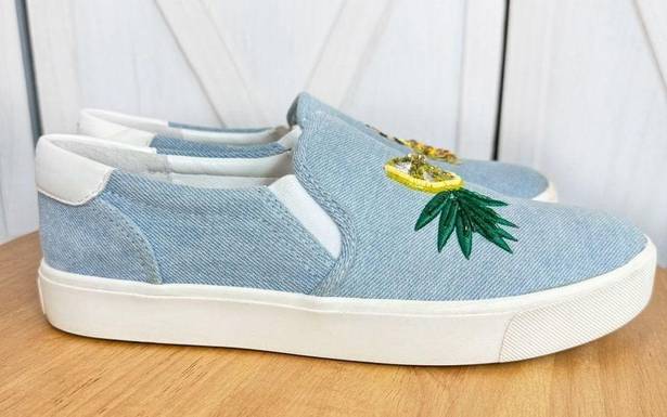 Sam Edelman  Evelina Sequin Beaded Pineapple Lemon Slip On Sneakers Blue 8