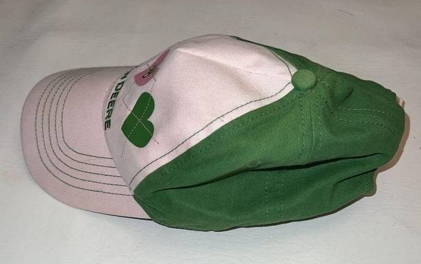 John Deere  Womens Hat Cap Adjustable Hook And Loop Pink Green Hearts