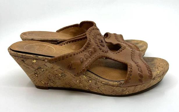 Jack Rogers  Brown Leather Cork Wedge Sandals Women's 9 US