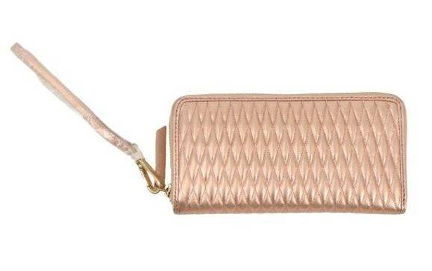 Isaac Mizrahi New  Leather Metallic Rose Gold Quilted Zip Around Wristlet Wallet