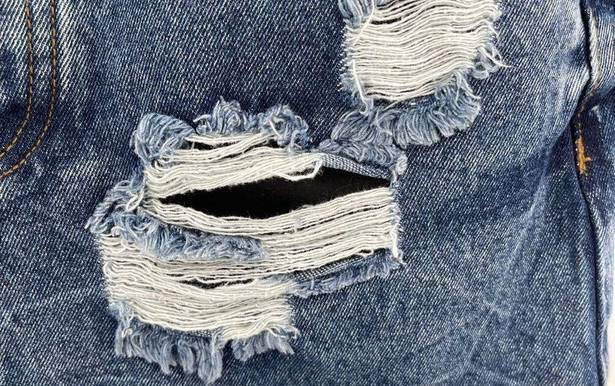 Vintage Havana  distressed mini skirt button fly denim jean blue 4 26 S