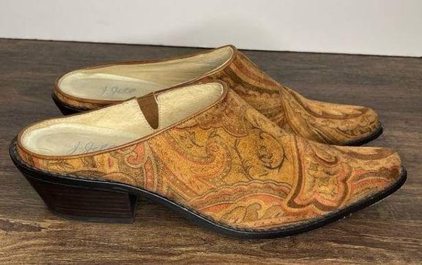 J.Jill  Faux Suede Paisley Printed Tan Mules - size 6.5