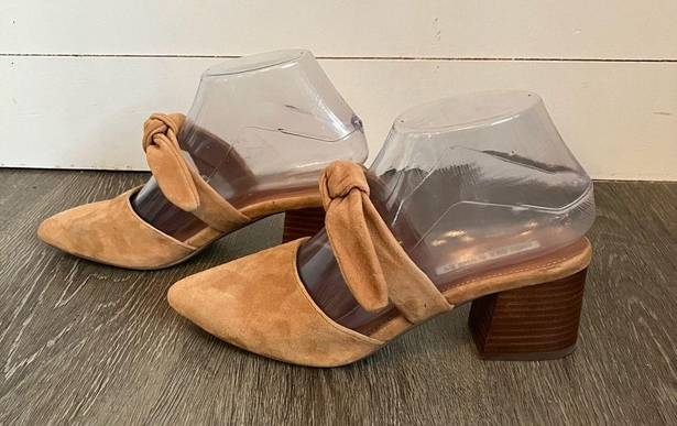 Chelsea and Violet  Tan Suede Leather Molly Bow Heel Mule Women’s Size 6