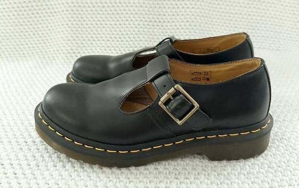 Dr. Martens  Polley Black Smooth Leather Mary Jane Buckle Platform Heels Shoes 7