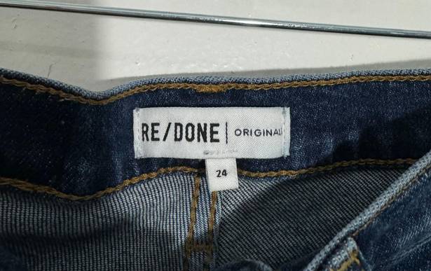 RE/DONE ReDone Originals High Rise Ankle Crop In Midnight Blue Button Fly Size 24