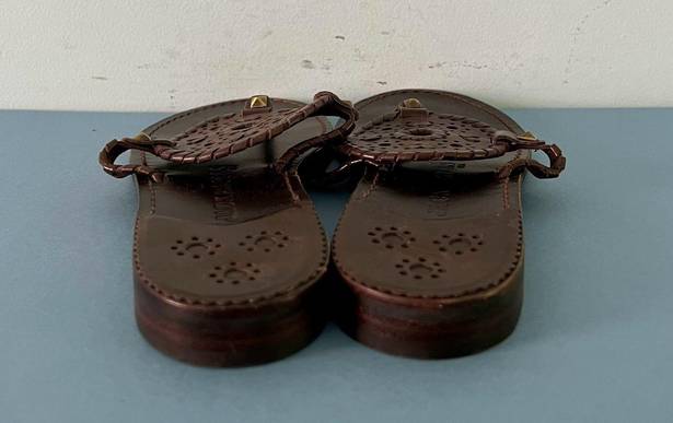 Jack Rogers Georgica Studded Brown Leather Slip On Thong Sandals