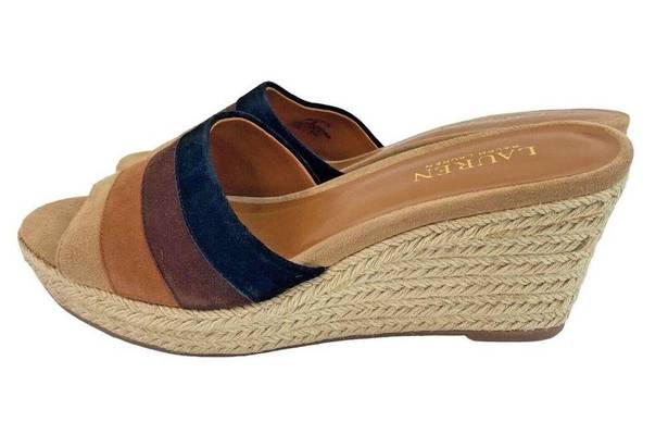 Ralph Lauren LAUREN  Karlia Suede Leather Slip On Espadrille Wedge Heels Womens 8