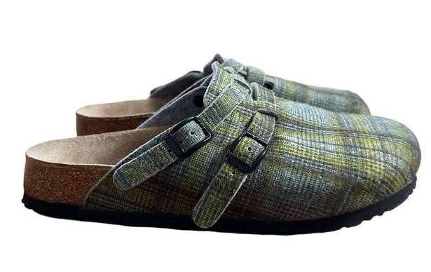 Birkenstock  Birkis Boston Plaid Wool Slip On Mule Clogs Shoes - Green, 7US