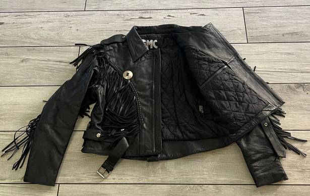 FMC Leather Fringe Riding Jacket Black Size L