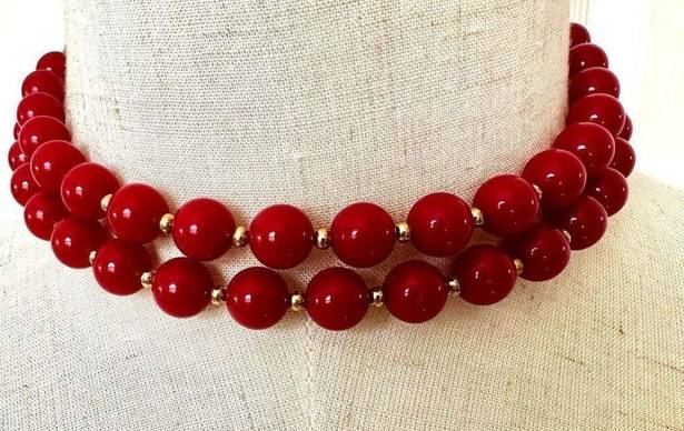 Monet  vintage  Red beaded and gold tone beaded necklace