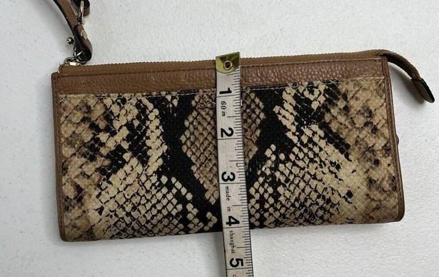 Coach  Madison Python Snake Print Zippy Wallet Wristlet Light Gold Natural Beige