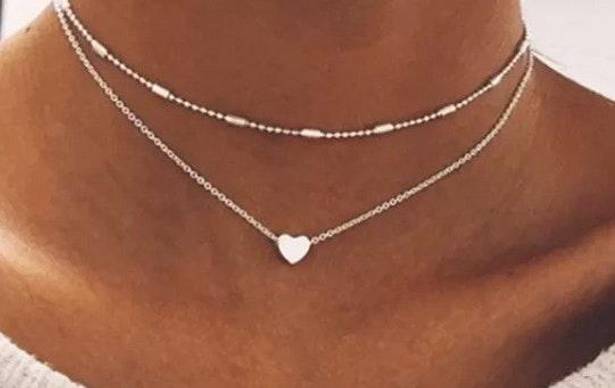 New Layered Silver Heart Necklace