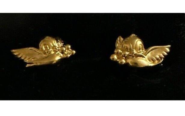  BLUE Bird Snow White Post Earrings SIGNED DISNEY GOLD TONE PETITE