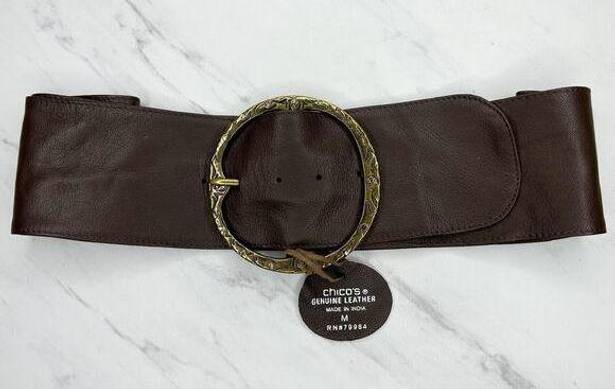 Chico's  Wide Brown Genuine Leather Boho Belt Size Medium M Womens