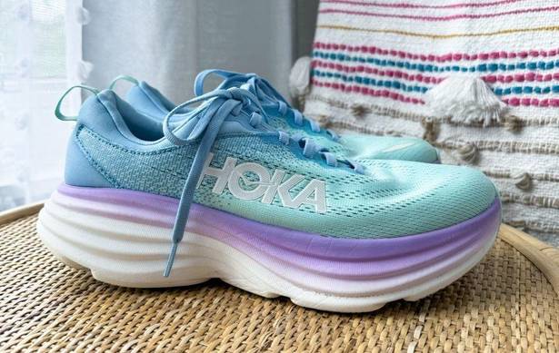 Hoka  One One Bondi 8 Airy Blue Sunlit Ocean Road-Running Sneakers Size 9 Wide