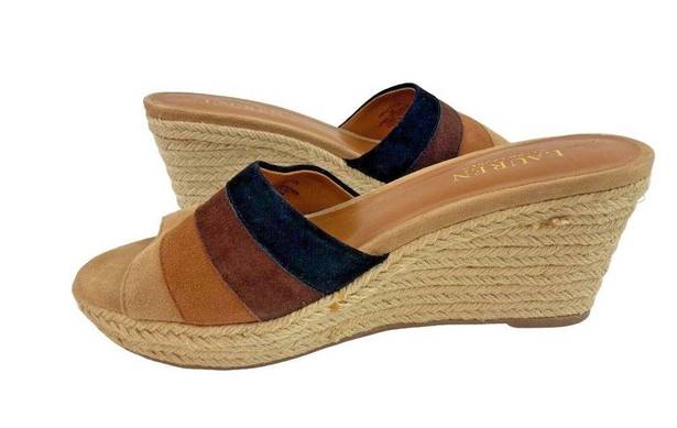 Ralph Lauren LAUREN  Karlia Suede Leather Slip On Espadrille Wedge Heels Womens 8