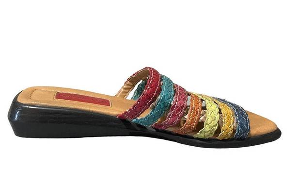 Coldwater Creek  Women's Leather Sandals Slides Size 7M Square Toe Multicolor