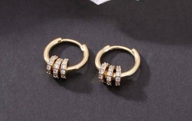 14K Gold Plated Three Rings Small Hoop Earrings for Women