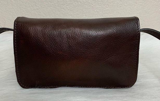 Vera Pelle  Dark Brown Genuine Leather Flap Crossbody Bag