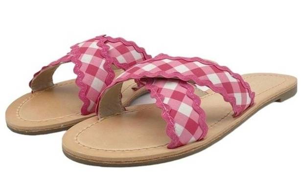 Draper James NIB  Piper Flat Sandals in Raspberry Pink Gingham Women's Size 8