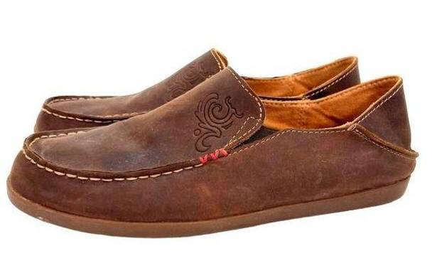 Olukai  Nohea Nubuck Dark Java/Tan Loafer Shoes