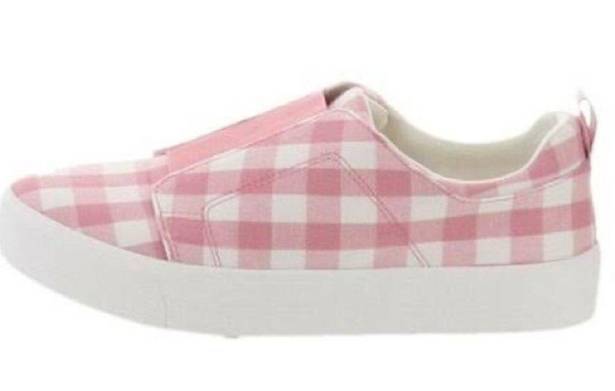 Isaac Mizrahi  Live! Pink White Check  Gingham Slip On Canvas Sneaker Size 8.5M