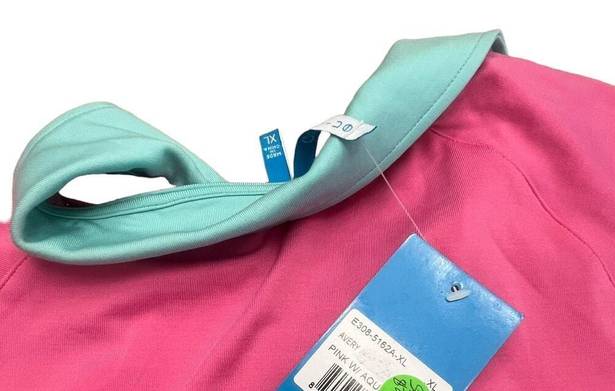 Polo NWT GG Blue Women's XL Pink & Aqua Blue 1/2 Zip Golf 