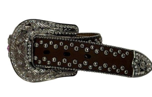 Blazin Roxx  Belt Brown Western Rodeo Bling Rhinestone Big Buckle Womens Large