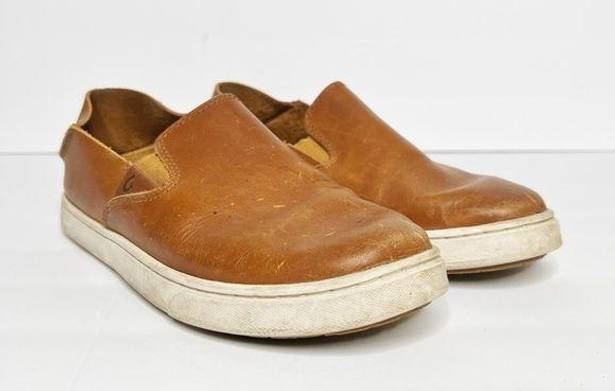 Olukai  Pehuea Cognac Tan Leather Slide On Loafers Size 6.5 Women’s