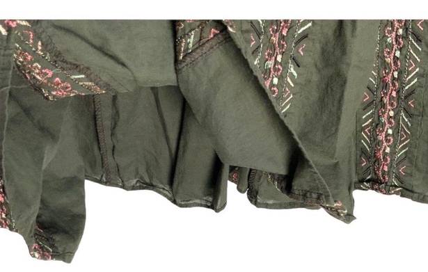 Silkland Olive Green Lined Skirt w Multicolored Embroidered Pattern Wm 6