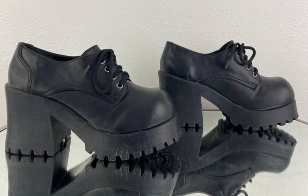 Soda Vintage Y2K Black Faux Leather Chunky Platform Lace Up Heeled Oxford Shoes