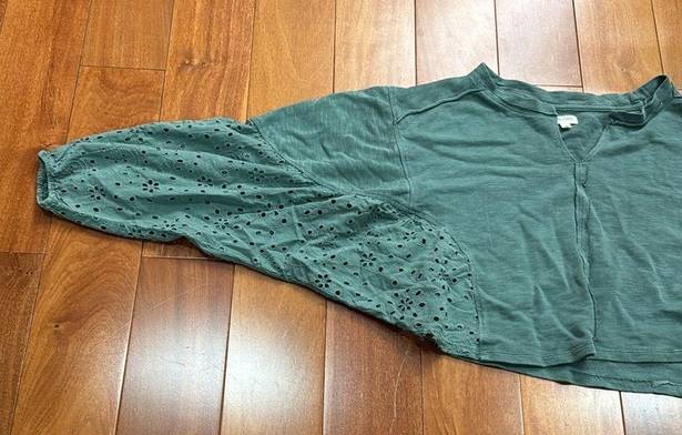 Pilcro  anthropologie Batwing Eyelet oversized Crop Sweatshirt size M