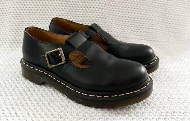 Dr. Martens  Polley Black Smooth Leather Mary Jane Buckle Platform Heels Shoes 7