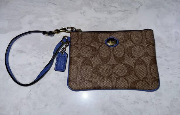 Coach Leather Tan Wristlet w/ Blue Strap