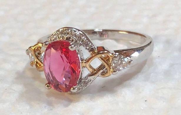 Ruby New Oval  CZ SilverTone&GoldFilled Ring S5 3/4