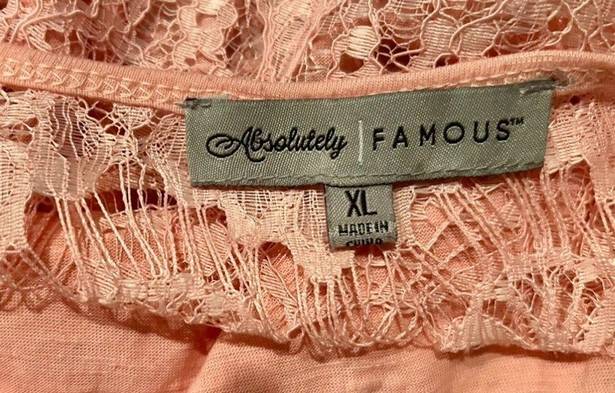 Absolutely Famous  💓LADIES XL💓PINK LACE TOP TUNIC SHORT SLEEVED SEMI SHEER