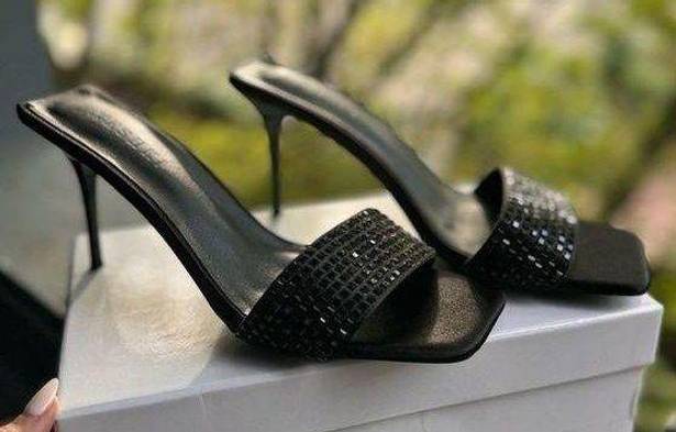 Meshki Black Diamanté Mule Slip On Heels