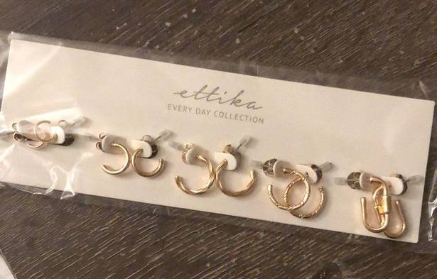 Ettika NWT  Gold Hoop Earrings Set Hoops 18k Gold Plated