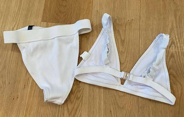 Boohoo  Bride Plunge Bikini Crop Top & Tanga Bikini Brief in White