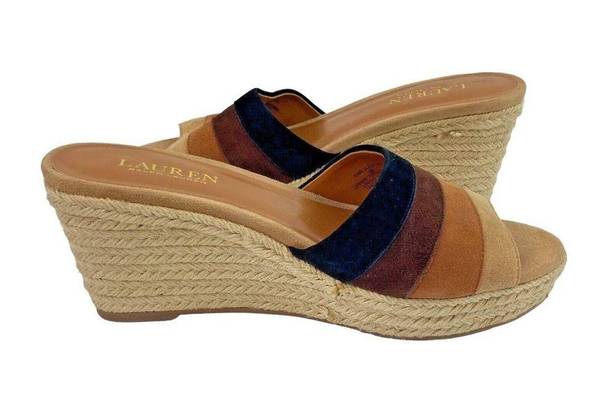 Ralph Lauren LAUREN  Karlia Suede Leather Slip On Espadrille Wedge Heels Womens 8